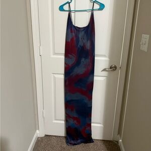 Blue and Red Tie-Dye Maxi Dress